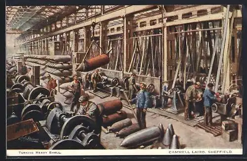 Künstler-AK Sheffield, Cammel Laird, Turning Heavy Shell