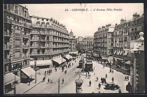 AK Grenoble, L`Avenue Félix Poulat, Strassenbahn