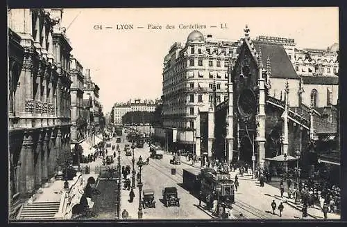 AK Lyon, Place des Cordeliers, Strassenbahn