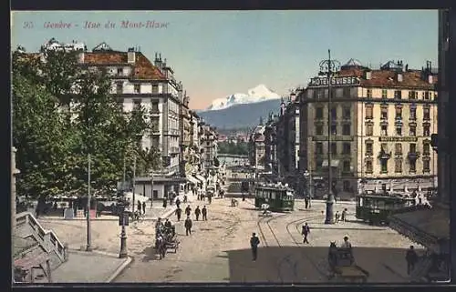 AK Genève, Rue du Mont-Blanc, Strassenbahn