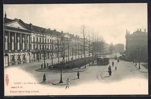 AK Gand, La Place du Conte de Flandre, Strassenbahn
