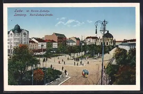 AK Lemberg, Karl-Ludwig-Strasse mit Strassenbahn