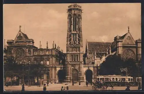 AK Paris, L`Eglise Saint Germain l`Auxerrois, Strassenbahn