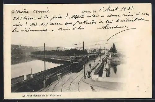 AK Lyon, Le Pont double de la Mulatiere, Strassenbahn
