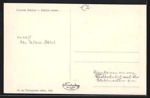 AK Budapest, Rákóczi Strasse mit Strassenbahn