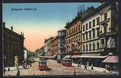 AK Budapest, Rákóci ut, Strassenbahn
