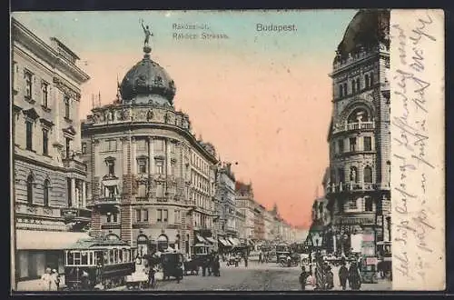 AK Budapest, Rákóczi Strasse mit Strassenbahn