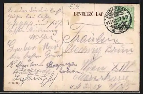 AK Budapest, Rákóczi Strasse mit Strassenbahn