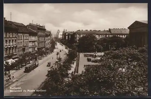 AK Budapest, Museumring mit Strassenbahn