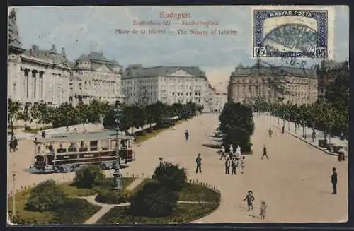 AK Budapest, Szabadságtér-Freiheitsplatz mit Strassenbahn