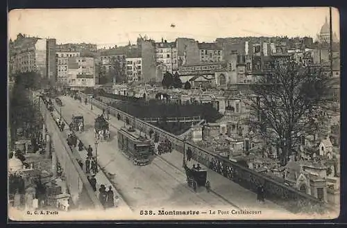 AK Montmartre, Le Pont Caulsincourt, Strassenbahn