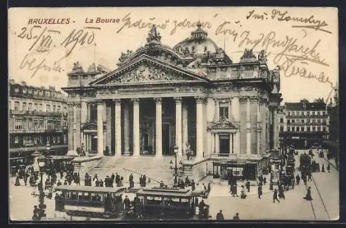 AK Bruxelles, La Bourse, Strassenbahn