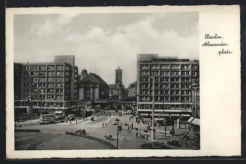 AK Berlin, Alexanderplatz mit Strassenbahn und Bussen