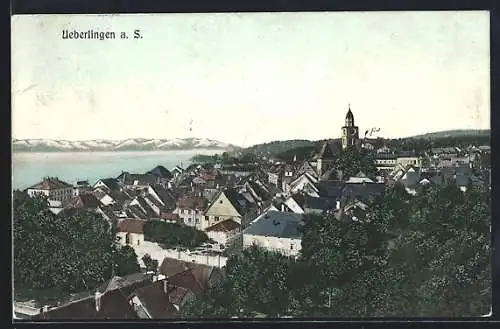 AK Ueberlingen / Bodensee, Ortsansicht mit Kirche
