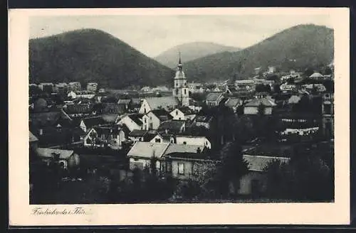 AK Friedrichroda, Ortsansicht mit Kirche und Bergblick