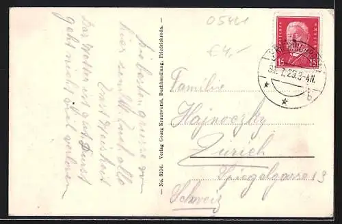 AK Friedrichroda, Ortsansicht mit Kirche und Bergblick