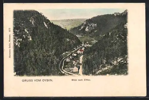 AK Oybin, Ortsansicht aus der Vogelschau, Blick nach Zittau