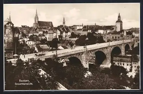 AK Bautzen, Ortsansicht mit Kronprinzenbrücke