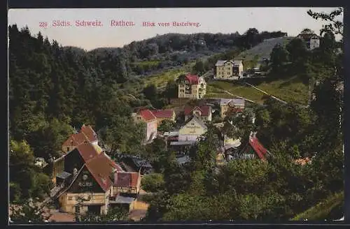 AK Rathen /Sächs. Schweiz, Ortsansicht vom Basteiweg