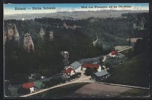 AK Bielatal /Sächs. Schweiz, Blick vom Wiesenstein auf die Otto-Mühle