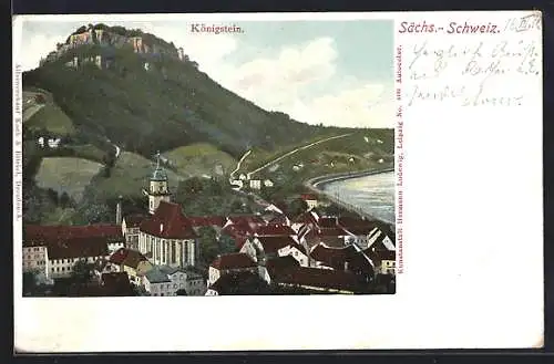AK Königstein /Sächs. Schweiz, Ortsansicht mit Kirche