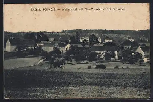 AK Waltersdorf / Sächs. Schweiz, Ortsansicht mit Blick auf Neu-Porschdorf