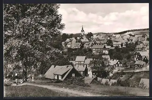 AK Geschwenda /Thür. Wald, Ortsansicht mit Kirche