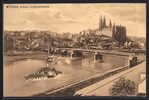 AK Meissen, Königl. Albrechtsburg mit Flusspartie