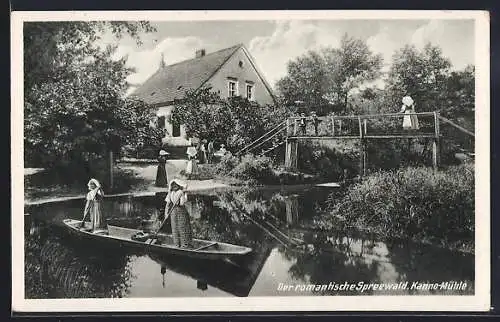 AK Neu-Zauche, Kanno-Mühle /Spreewald, Zwei Frauen auf einem Kahn