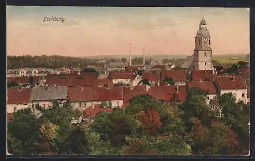AK Frohburg, Blick auf den Ort umrahmt von Bäumen
