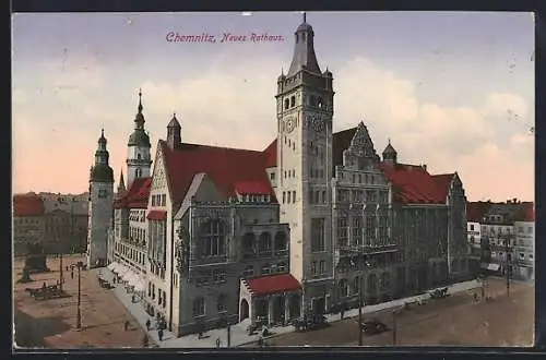 AK Chemnitz, Neues Rathaus mit Strassenpartie