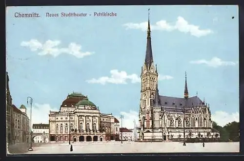 AK Chemnitz, Neues Stadttheater und Petrikirche
