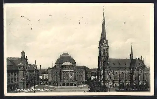 AK Chemnitz, Theaterplatz mit Kirche