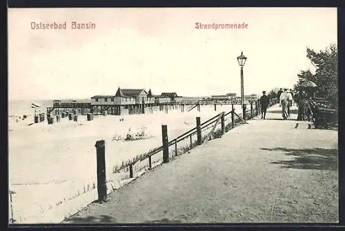 AK Bansin, Strandpromenade und Spaziergänger