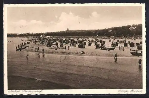 AK Heringsdorf / Ostseebad, Strandpartie mit Badegästen und Strandkörben