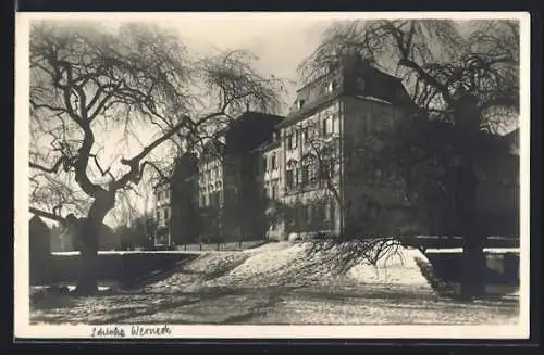 AK Werneck, Schloss Werneck mit verschneiter Gartenanlage