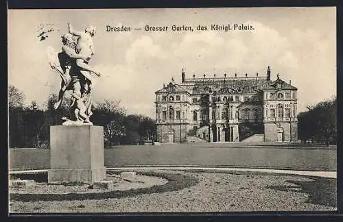 AK Dresden, Grosser Garten mit Königl. Palais und Skulptur Raub der Schönheit