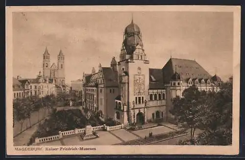 AK Magdeburg, Kaiser-Friedrich-Museum mit Vorplatz
