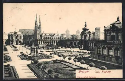 AK Dresden, Kgl. Zwinger, Ansicht der Parkanlagen