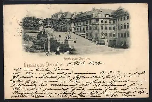 AK Dresden, Brühl`sche Terrasse mit Besuchern