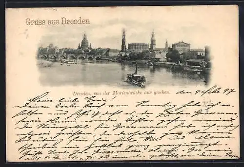 AK Dresden, Flusspartie von der Marienbrücke aus gesehen