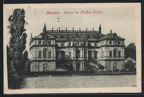 AK Dresden, Palais im Grossen Garten übers Wasser