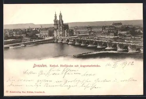 AK Dresden, Kathol. Hofkirche mit Augustusbrücke