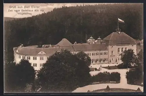 AK Bad Elster, Das neue Badehaus aus der Vogelschau