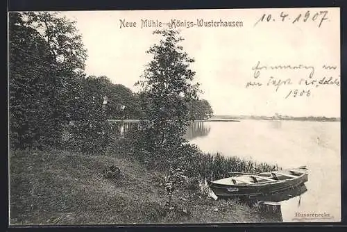 AK Königs-Wusterhausen, Partie bei der Neuen Mühle, Husarenecke mit Ruderboot