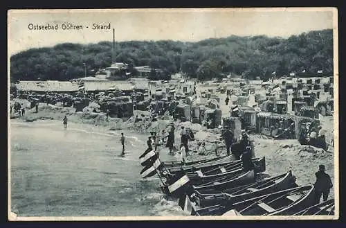 AK Göhren / Rügen, Strandpartie mit Badegästen, Strandkörben und Ruderbooten