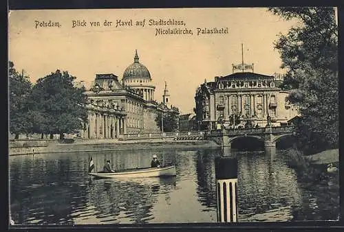 AK Potsdam, Stadtschloss, Nicolaikirche, Palasthotel, Blick von der Havel