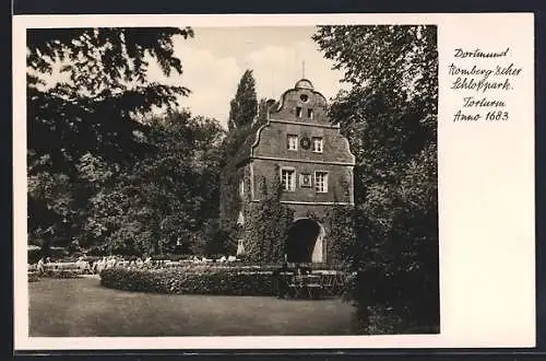AK Dortmund, Romberg`scher Schlosspark mit Torturm