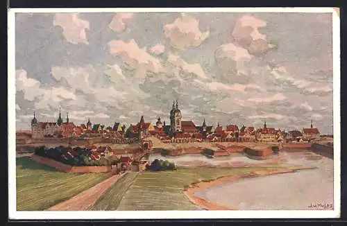 Künstler-AK Wittenberg / Elbe, Ortsansicht zur Zeit Luthers