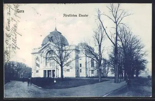 AK Gera, Fürstliches Theater mit Vorplatz